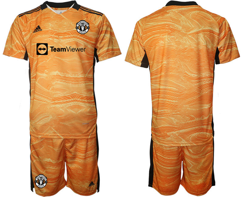 Men 2021-2022 Club Manchester United Orange Yellow goalkeeper blank Soccer Jersey